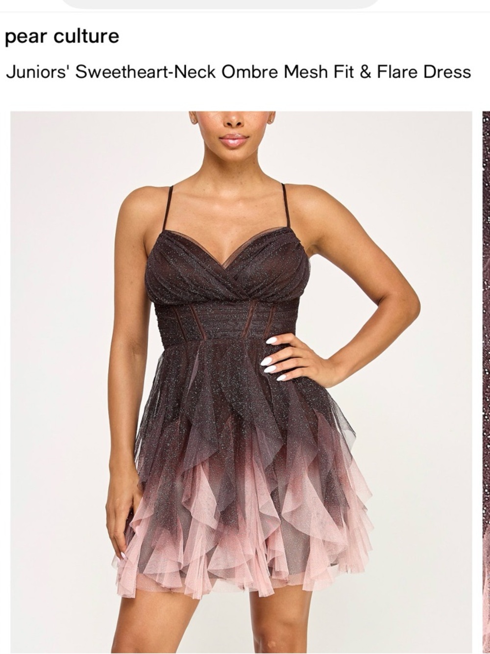 Pear Culture Pink & Black Ombre Mesh Fit-and-Flare Mini Dress - Picture 3 of 6